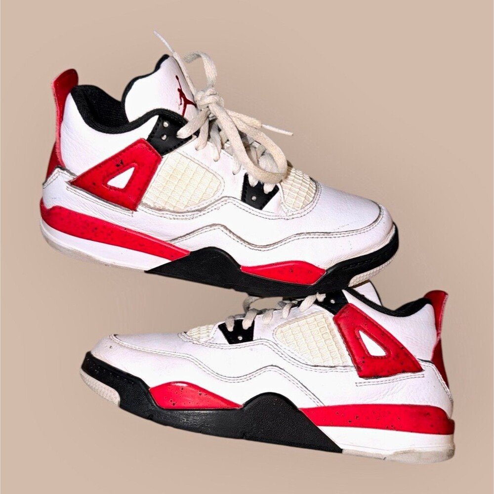 Jordan Air Jordan 4 Unisex Kids Mid Top Leather Sneakers White/Red/Black US 2Y